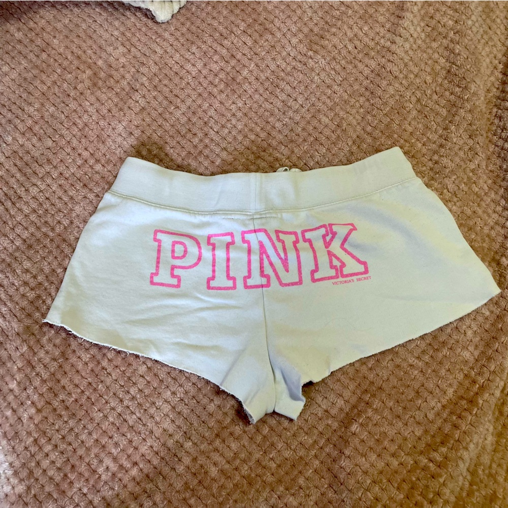 White PINK gym shorts draw string waist